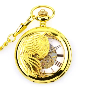 

Classic Elegant Skeleton Mechanical Pocket Watch Unisex Phoenix Wings Carving Design Hand Wind Fashion Pocket Fob Watch