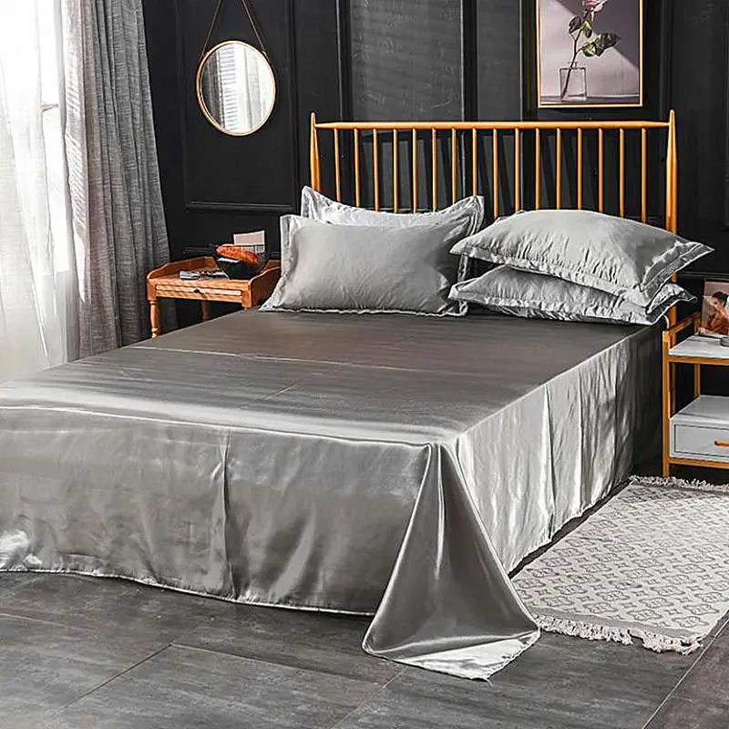 

35 Wholesale Luxury 100% Satin Silk White 1PCS Flat Sheet Silky Queen King Bed Sheets For Women Men