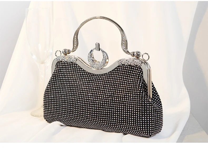 Luxy Moon Sparkling Black Clutch Bag With Metal Handle Side View