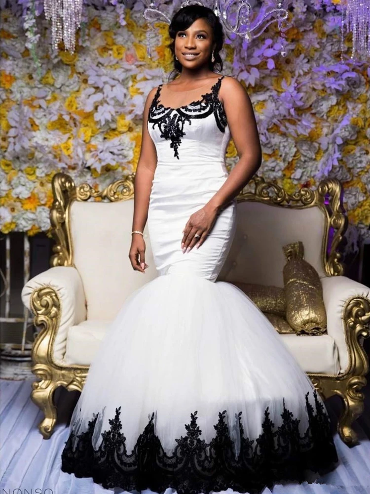 Vestidos De Novia Blanco Y Negro Vestidos De Novia Corte Sirena Vintage Cuello Puro Apliques Sin Mangas De Encaje Personalizar De Talla Grande Vestidos De Novia Aliexpress