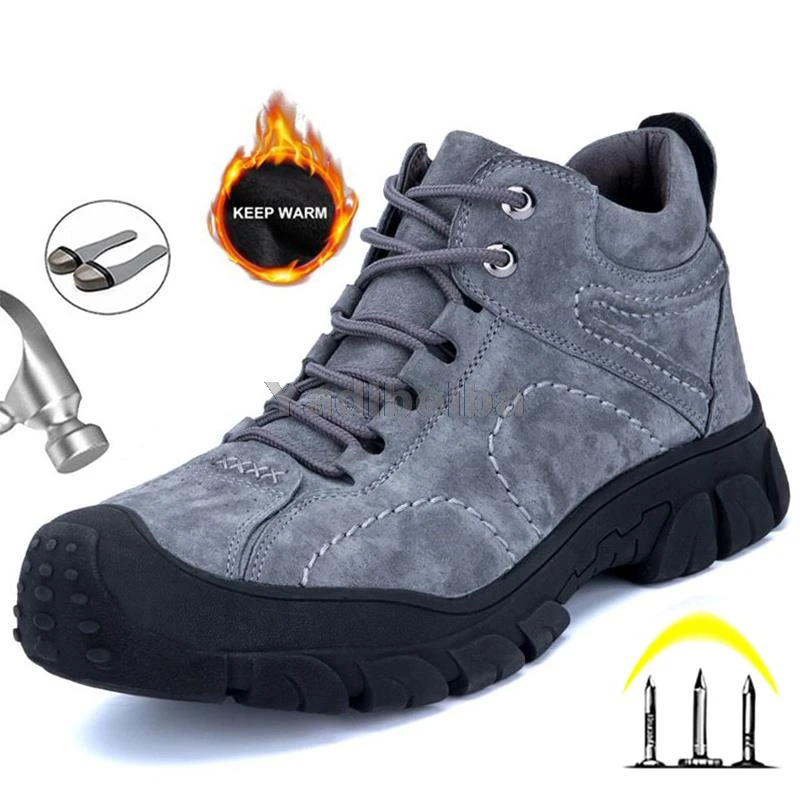 Botas de seguridad con punta de acero para hombre, zapatos de trabajo cálidos e impermeables, calzado de seguridad Industrial, zapatillas construcción para invierno|Botas de seguridad y de trabajo| - AliExpress