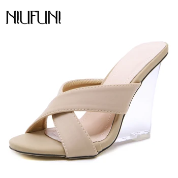 

Wedges Fluorescence Women's Slippers Crystal Peep Toe Transparent Woman Sandals 11cm High Heels Casual Slides Shoes For Women
