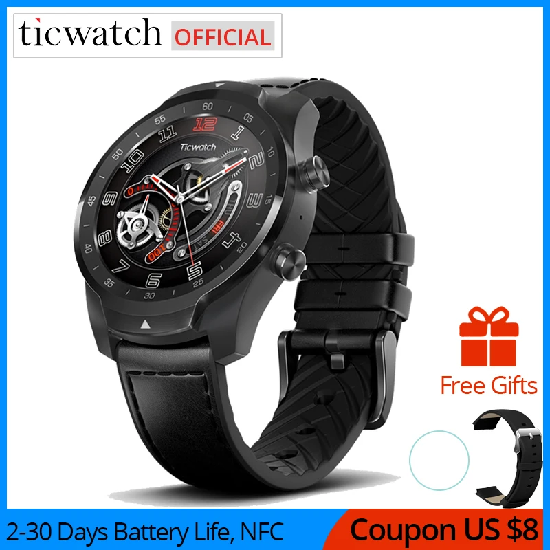 Bluetooth часы Ticwatch Pro с поддержкой NFC фирменный GPS трекер водонепроницаемость IP68