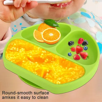 

Puseky Children Dinnerwar Dishes Creative Section Silicone Plate With Suction Cup Strong Sticky Divided Food Plate Baby Dishes