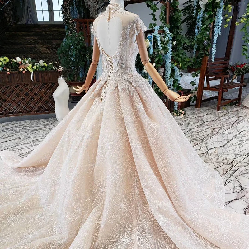 HTL726 ball gown wedding gown for women high neck short sleeve floor length wedding dress with sleeves vestido de noiva civil