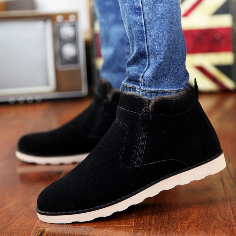 Men Boots Men Winter Shoes Plus Size 37-47 Warm Ankle Botas Hombre For Leather Winter Boots Shoes Men Plush Winter Sneakers Mens - Цвет: Черный