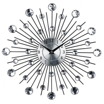 

Vintage Metal Art Crystal Sunburst Wall Clock Luxury Diamond Large Morden Wall Clock Clock Design Home Decor
