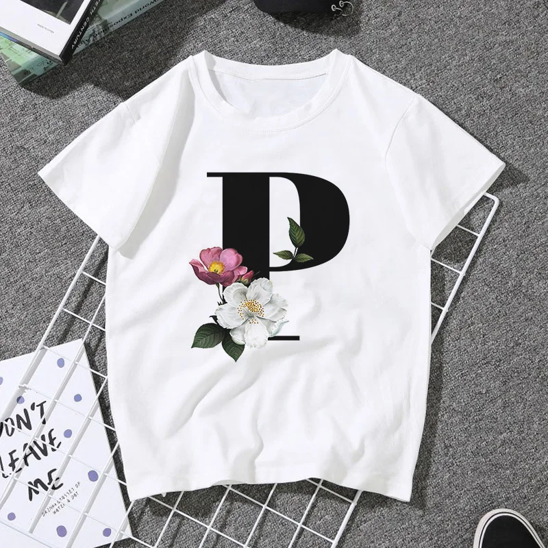 A B C D E English Alphabet Print T Shirt Women 2020 New Summer Couples Lovers Female T-Shirt Harajuku Casual White Tops Tshirt