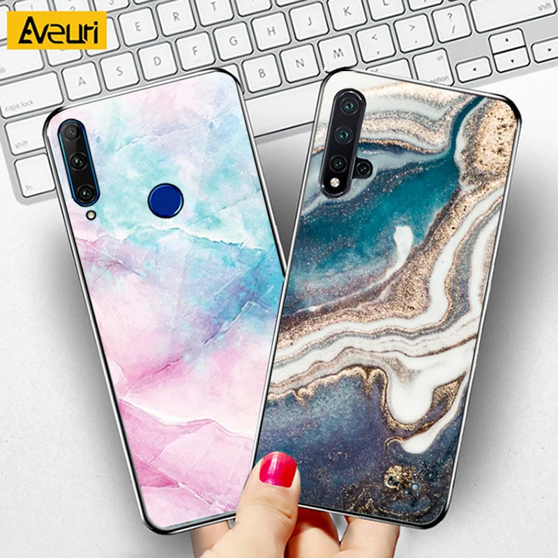 Чехол-накладка для Huawei Honor 30 Pro Plus 30s View 20 V30 9A 9X 7X Play 3 с мраморным стеклом 9H |