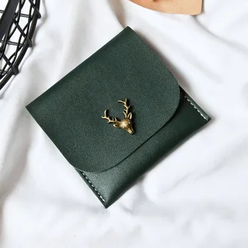 

Short PU Wallet Solid Card Bag Women Coin Purse Deer Head Cute