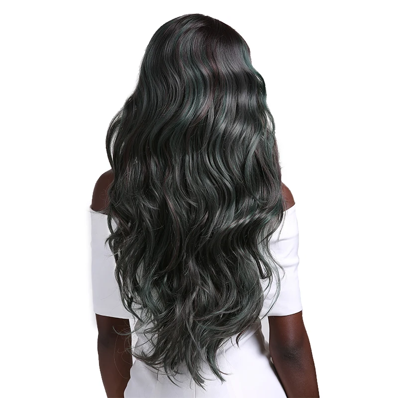 Зеленый серый цвет Омбре синтетические волосы на кружеве парики для черных женщин X-TRESS 24 дюймов длинные волнистые 13x4 дюймов парик на кружеве с детскими волосами