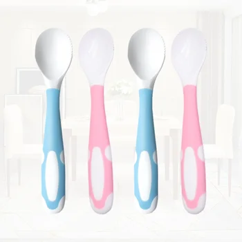 

4pcs Supplementary Food Spoon Fruit Paste Rice Paste Feeding Spoon Tableware for Baby (Pink and Blue for Each 2pcs)