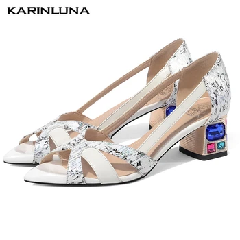 

Karinluna New Arrival Crytals Heels Genuine Leather Party Women Shoes Sandals