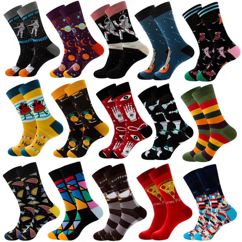 

Men Socks Funny Cute Cartoon Fruits Avocado Egg Oil Painting Van Gogh Stripes Happy Japanese Harajuku skateboard Socks