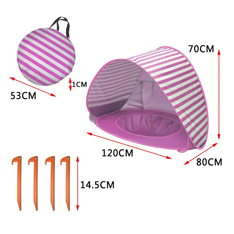 Детский пляжный тент защита открытый тент водонепроницаемый всплывающий Тент Палатка Открытый Кемпинг складной тент удобно носить с собой - Цвет: Striped pink