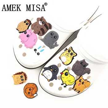 

Single Sale 1Pcs Shoe Charms Accessories 12 Cute Animals Model Shoe Decoration for Wristband croc jibz Kid's Party X-mas gifts