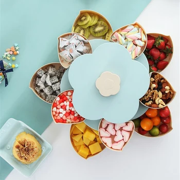 

Double-deck Rotary Storage Box Flower Design Wedding Snack Candy Box Jewelry Organizer Cosmetic Dry Fruit Storage Bin