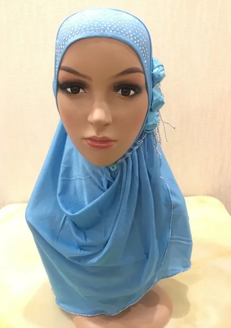 Ramadan Women Muslim Amira Hijab Islamic Scarf Flowers Rhinestone Headwear Turban Headscarf Hair Loss Prayer Hat Bandanas Cap