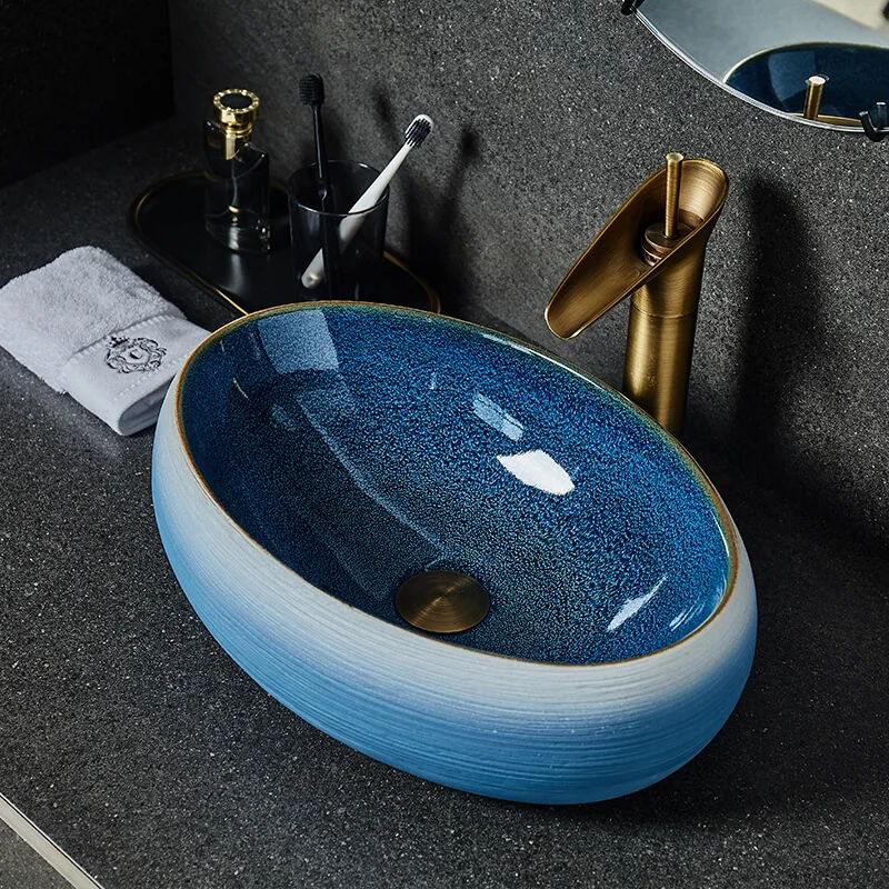 Chinese Cloakroom Counter Top porcelain wash basin bathroom sinks