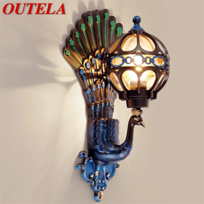 OUTELA Outdoor Wall Sconces Lamp Classical LED Peacock Light Waterproof Home Decorative For Porch