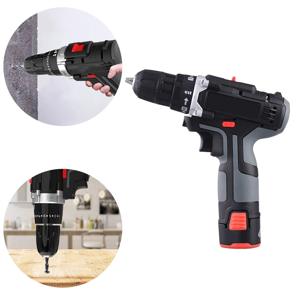 

12V Electric Drill With Rechargeable Lithium Battery Electric Screwdriver Cordless Two-speed Power Tools US Plug for Punching