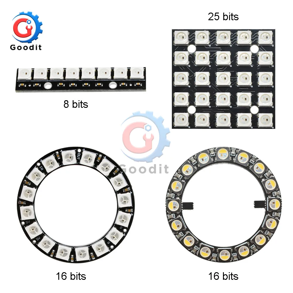 LED PCB Board WS2812 WS2812B RGB SK6812 RGBW 5050 8/16/25Bits 5x5 Pixel Panel Matrix Screen WS2812 IC Led Module