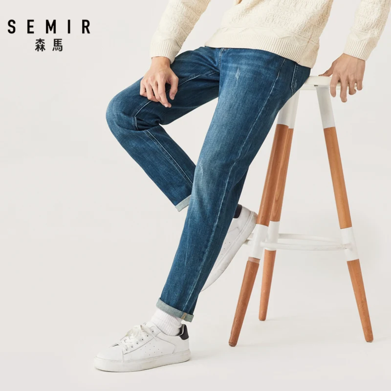 Мужские джинсы SEMIR, новинка, зимние обтягивающие штаны, черные Стрейчевые корейские штаны для взрослых, модные, качественные, цветные