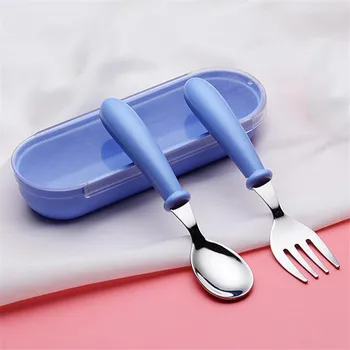 

1set Cute Baby Cutlery Set children's Utensils Cutlery Baby Food Feeding Spoon Fork Kids Tableware