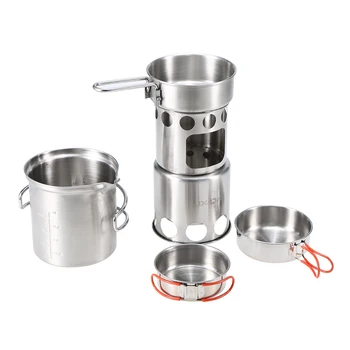 

12Pcs Camping Cookware Mess Kit Outdoor Portable Stainless Folding Wood Stove Pot Pan Set Bowls Spoon Spork Cooking Set