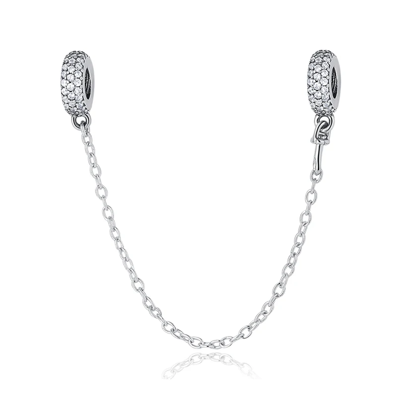 Pave Inspiration Аутентичные 925 пробы Серебряный Бисер Очарование Ослепительная элегантность безопасности цепи талисманы подходят Pandora Браслеты Женские Ювелирные изделия - Цвет: Pave Inspiration