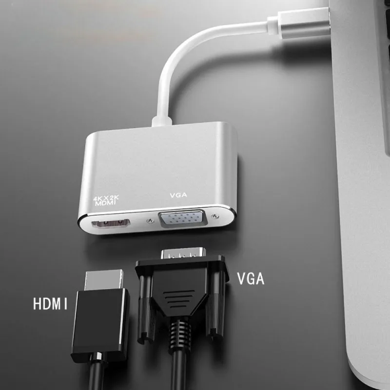 Кабель-Переходник USB C на HDMI 4K VGA адаптер USB 3,1 Тип C USB-C To VGA HDMI преобразователи видеосигнала для адаптера переменного тока для Новинка года Macbook Pro/Chromebook Pix