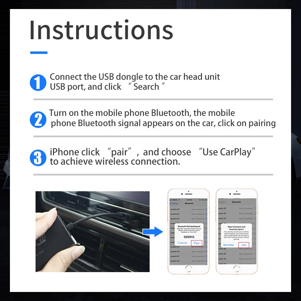 Carlinkit 2.0 Wireless Carplay Adapter for Audi Porsche Wolkswagen Volvo Original car with CarPlay Wireless Carplay Adapter ios