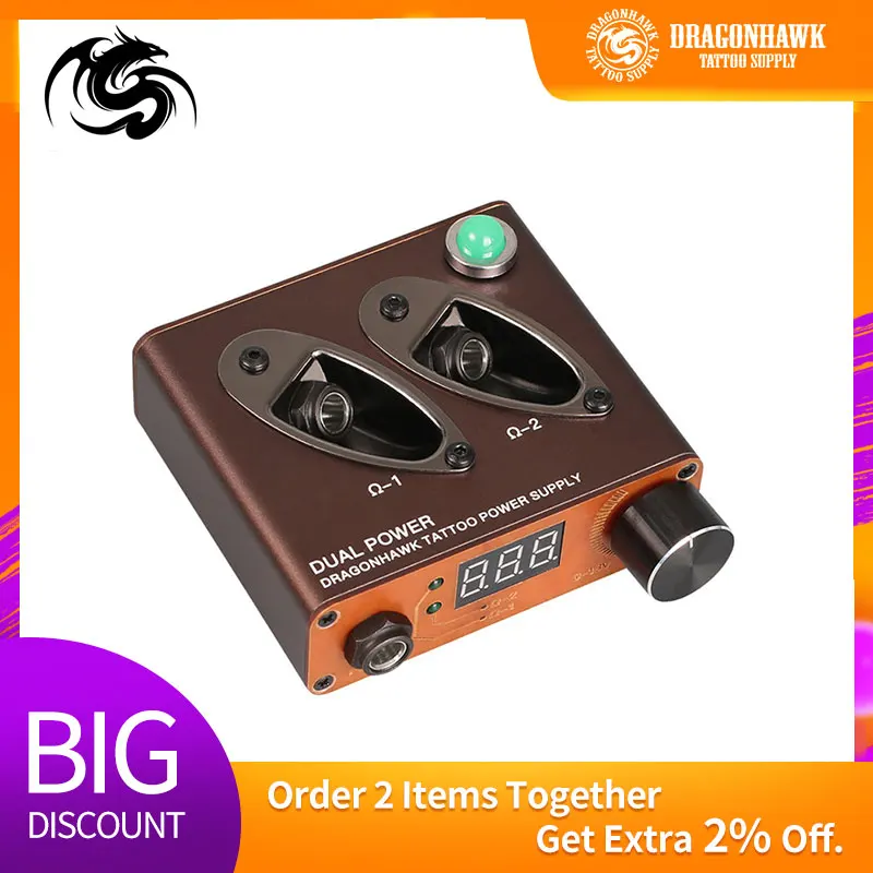 

New Design Mini Tattoo Power Box Supply Dragonhawk Dual Clip Cord For Tattoo Machine