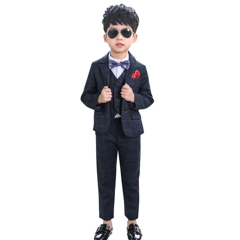 Dollplus/Детские костюмы для мальчиков деловой жилет+ блейзер+ брюки, Детский костюм из 3 предметов Пиджаки для джентльменов, Свадебный костюм Детская праздничная одежда