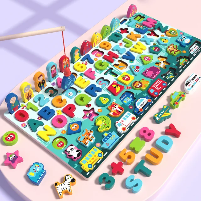 Montessori Educational Wooden Toys Children Busy Board Math Fishing Children's Wooden Preschool Montessori Toy Counting Geometry 4