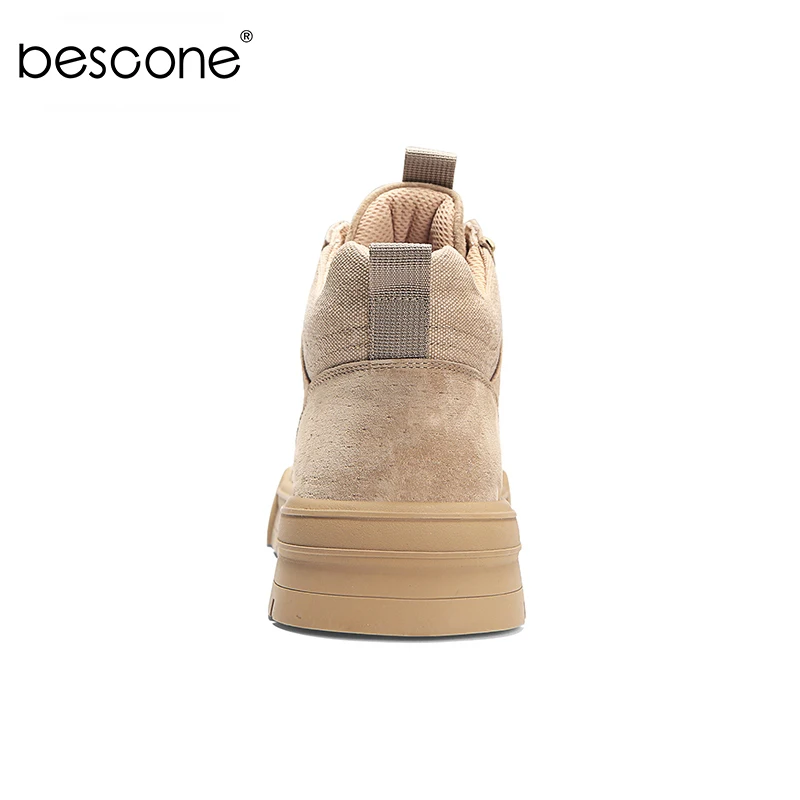 BESCONE Men Autumn Winter Plush Snow Ankle Boots Casual Fashion Classic Sneakers Khaki Waterproof Shoes 6660