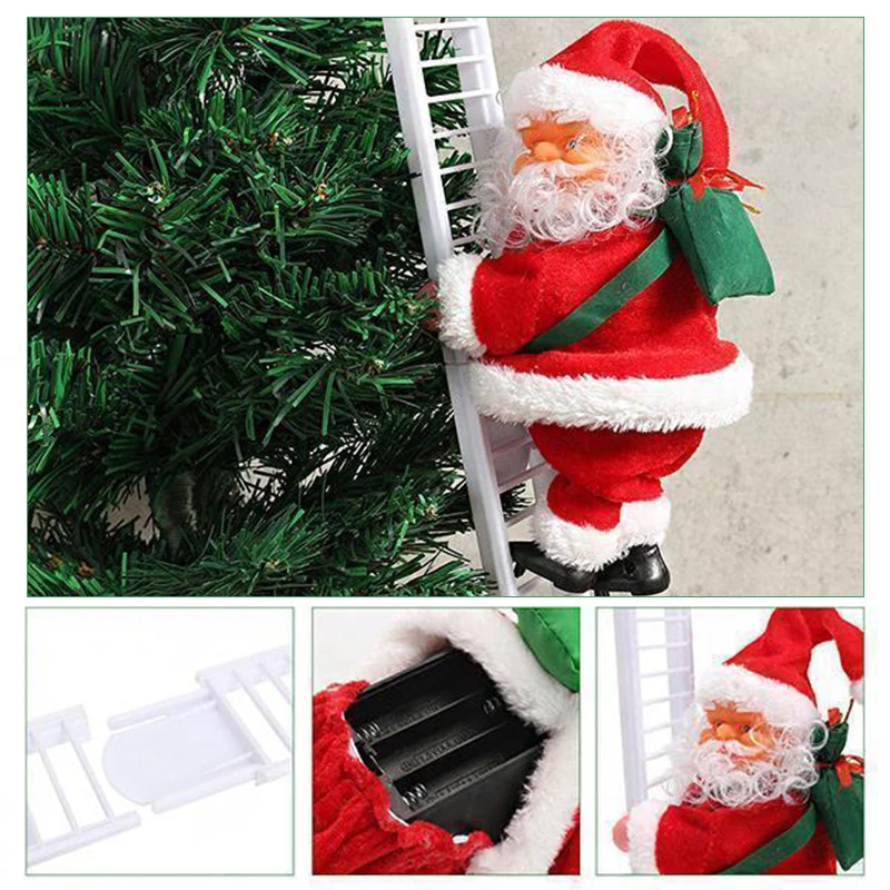 Украшения для рождественской елки, электрическая альпинистская Одиночная/двойная лестница, Санта-Клаус, Рождественская Музыкальная фигурка, вечерние украшения, детский подарок