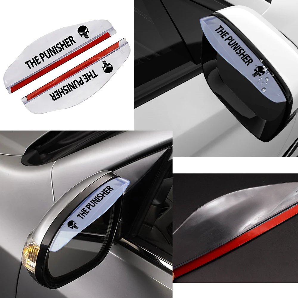 

1Pair Universal Rain Shield Car Styling Flexible Eyebrow Mirror Rainproof Blades Car Back Mirror Shield for Punisher Skull Etc.