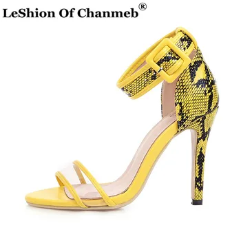 

Stiletto Heels Sandals Women Snake Skin Shoes Woman Ladies Largest Size 48 Ankle Buckle Sandals Clear Shoes 33 sandalia feminina