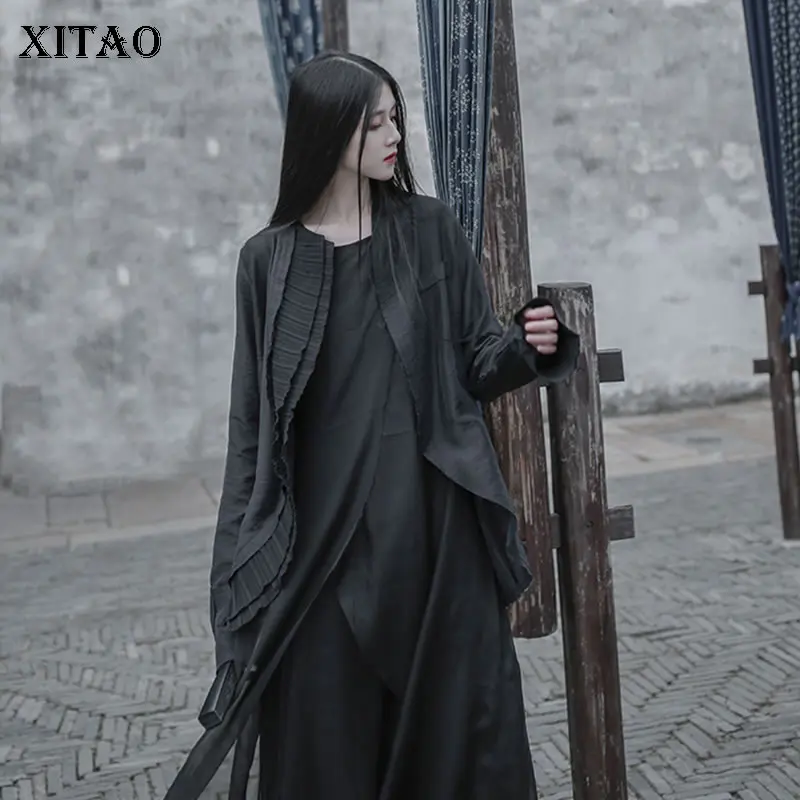 XITAO плиссированный кардиган куртка куртки в стиле Харадзюку и для женщин черные