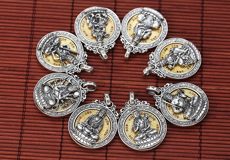 925 серебро восемь Будда Статуэтка-Подвеска 925 пробы буддийские Будда Кулон китайского зодиака удачи амулет кулон