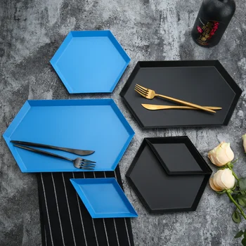 

Stainless Steel Tray Polygonal Nordic Storage Colorful Jewelry Plate Desktop Organizer Fruit Candy Serving Tray