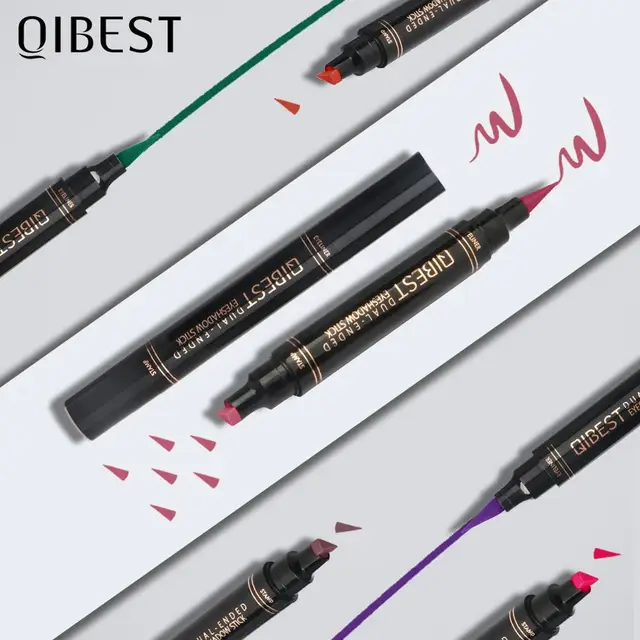 QIBEST Double Headed Seal Liquid Eyeliner Pencil Waterproof Eyeliner Stamp 12 Colors Quick Dry Contouring Eyeliner