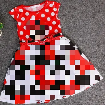 

Patchwork Dress for Girl O-Neck Short Sleeve Summer Clothing Dot Printed Kid's Mini Dress Cartoon Pattern Casual Dress