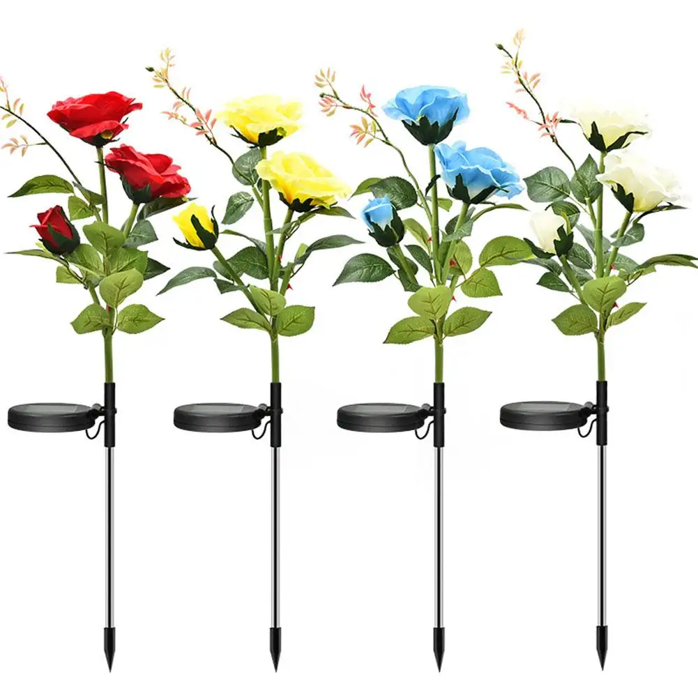 

2pcs/lot 3 LED Outdoor Solar Powered Light Waterproof Rose shape Flower Stake Lamp for Home Garden Yard Lawn Path hot sale
