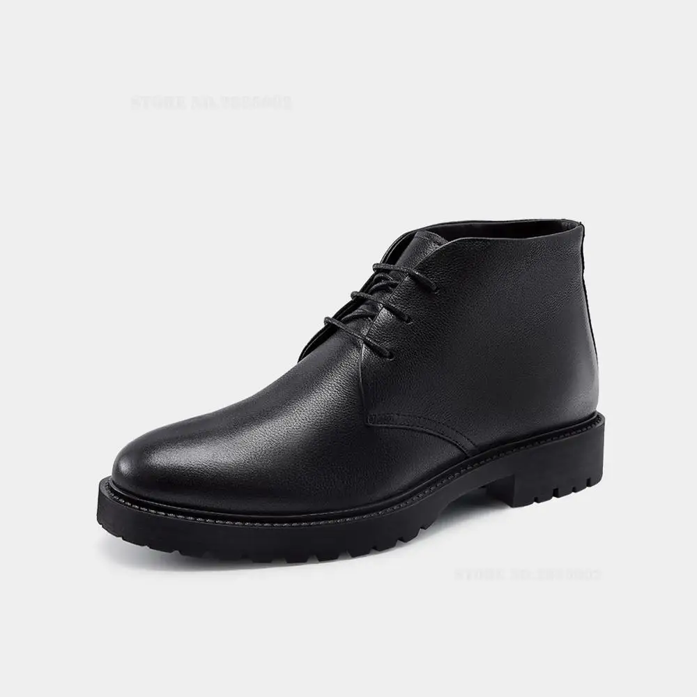 Xiaomi Qimian/мужские бархатные теплые кожаные ботинки с шерстяной подкладкой; зимние ботинки; ботинки из воловьей кожи на резиновой подошве; деловая обувь из кожи высокого качества - Цвет: Black 40