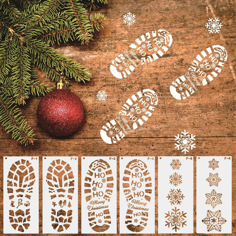 9 stencil di Natale, in plastica, stencil da disegno, stencil di Natale, riutilizzabili, per fai da te, per album di ritagli, decorazioni da parete
