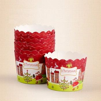 

Free Shipping Christmas red house decoration small paper cupcake holder case, muffin cake cups, decorative cup for party