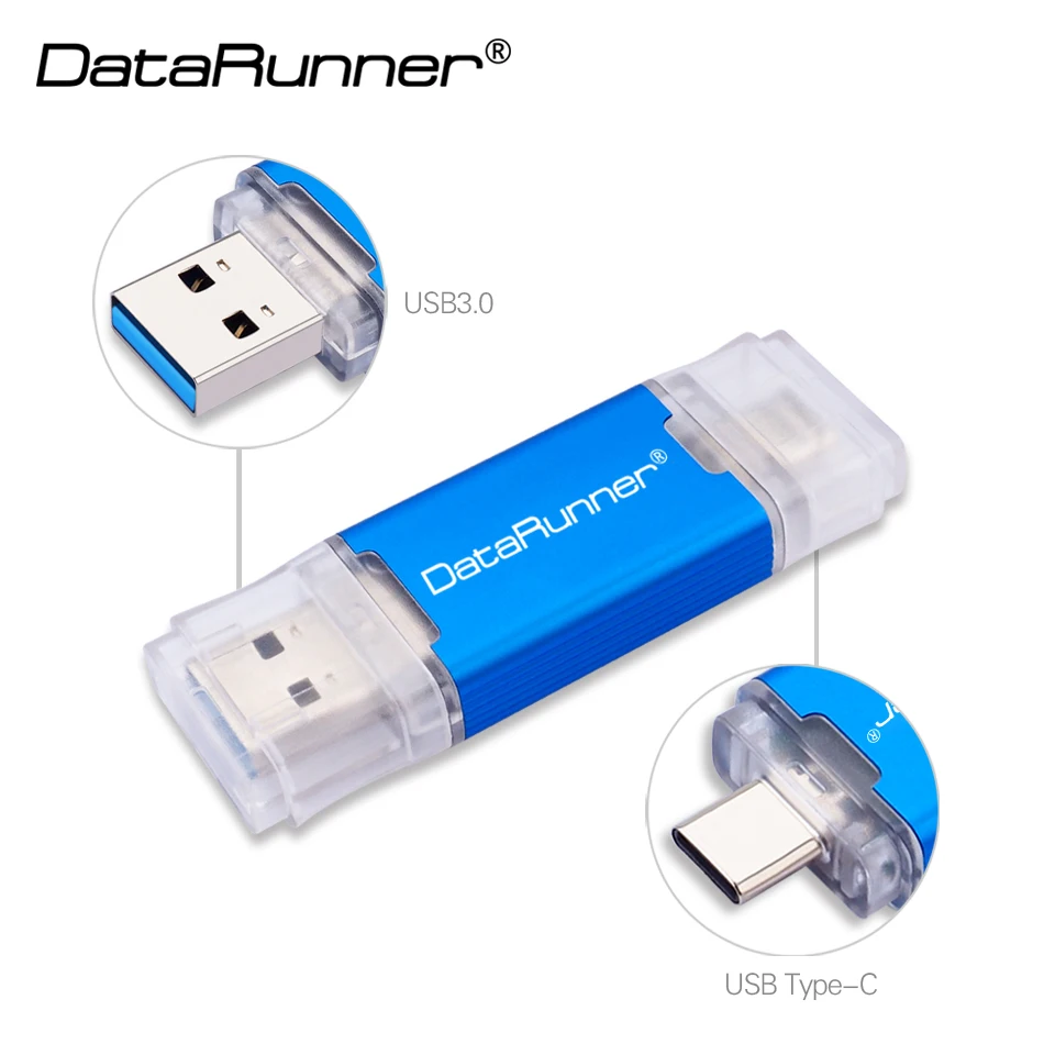 USB флеш-накопитель DataRunner 3,0, USB флеш-накопитель TYPE-C, 512 ГБ, 256 ГБ, 128 ГБ, 64 ГБ, 32 ГБ, USB флешка 3,0 OTG, флешка для Android/PC - Цвет: Синий