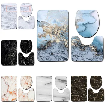 

3pcs Marble Toilet Three-piece Floor Mat Door Mat Bathroom Carpet 45*75cm Bathroom Non-slip Mat Set